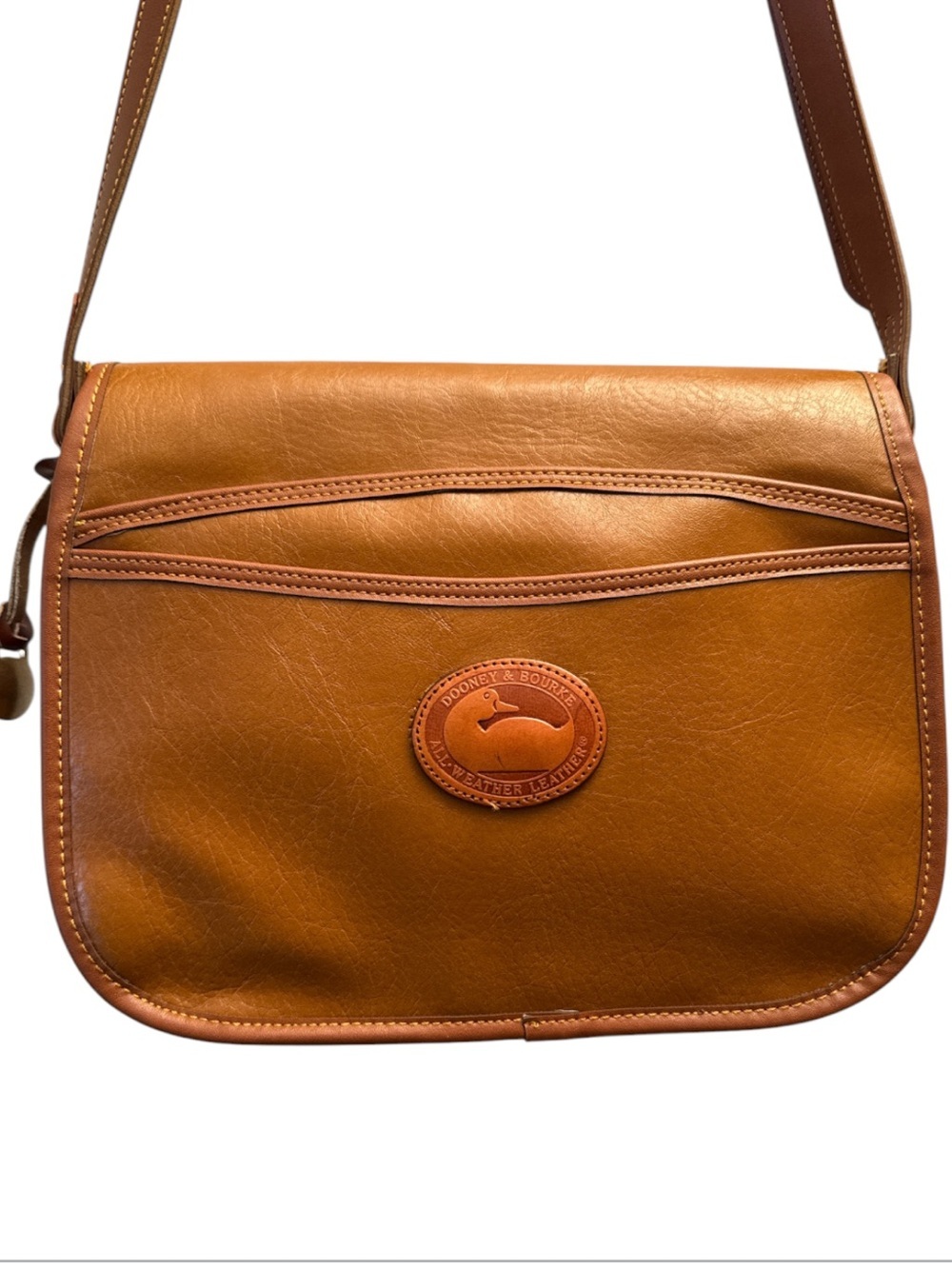 Vintage Dooney & Bourke Tan Leather Crossbody Saddle Bag with Gold Hardware - Picture 4 of 8